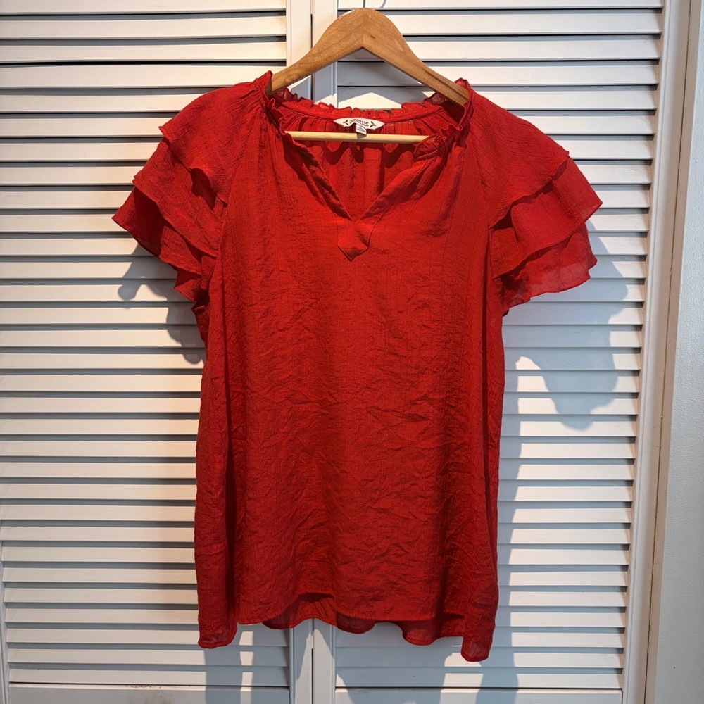 Nannette Vibrant Red Ruffle Blouse